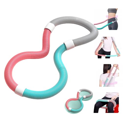 フラフープ フィットネス フラサークル ストライン訓練 ウエスト 背中 脚 胸 エクササイズ 筋トレ シェイプアップ 折りたたみ式 PVC素材 収納簡単 重み付け 静音 屋内 男女兼用 (ピンクブルーグレー,1.5 kg)