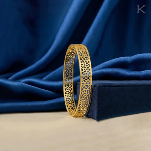 Image of KISNA 9KT Mosaicra Gold Bangle For Women | BIS Hallmarked Yellow Gold Bangle | Lightweight Daily Wear Gold Jewellery | Gift for Wife, Mother & Sister | S 2.4 Anna