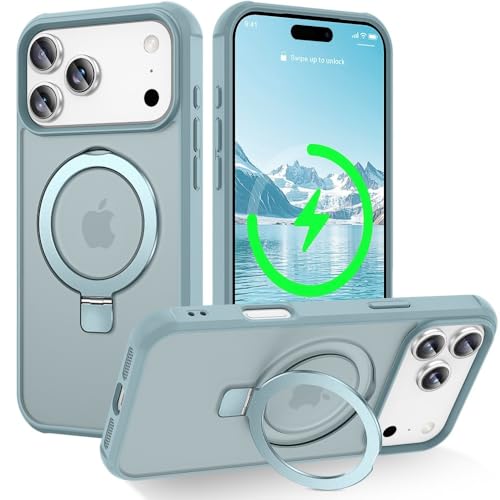 Coque iPhone 11 Pro Max anti chute en silicone rigide bleu clair avec support rotatif