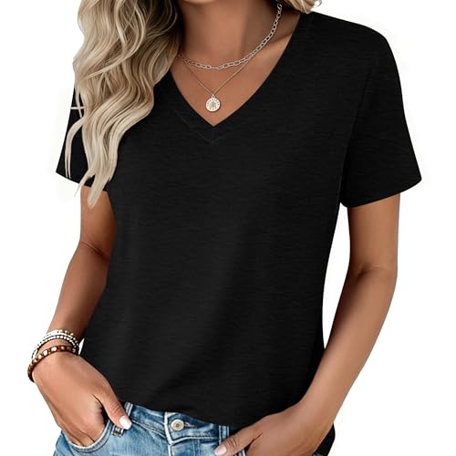 Image of Zeagoo Basic Tops for Women 2026 Black Short Sleeve Summer Outfits