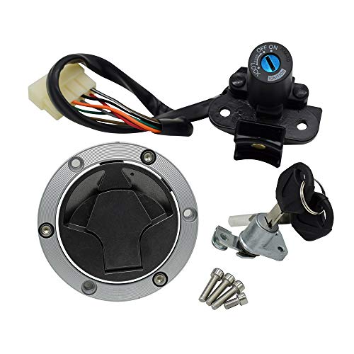 Compatible with Kawasaki Ninja 250R EX250J 300 EX300 2008-2015 Motorcycle Ignition Switch Kit Assembly Fuel Gas Cap Tank Cover with 2 Keys