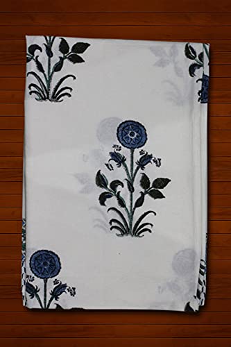 Mango Gifts Indian Tablecloth Hand Block Print Cover 100% Cotton Floral White Color #TOP1