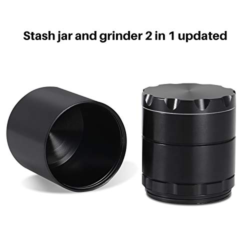 Portable With Mini Grinder - lzndeal 5 Piece 2" Herb Grinder, Spice Grinder with Pollen Catcher, Aluminium Stash jar and grinder 2 in 1 Upgraded, Metal Black