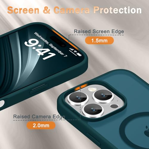Image of YENAPOON for iPhone 16 Pro Max Case, Matte Magnetic Phone Cover [with 1 Screen Protector] [Support for MagSafe] [Shockproof Military Grade Protection] Translucent Frosted Back, Blue