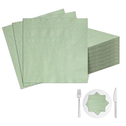 Sekfpnk Lot de 40 serviettes vert sauge, 33 x 33 cm, double couche, vert sauge, conviennent pour les mariages, les fêtes, les dîners, les réunions et les...