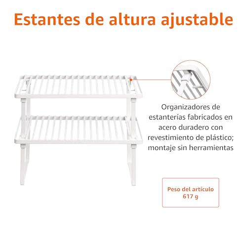 Miniatura 3 de Amazon Basics Estantes De Cocina Apilables Para Almacenaje, Blanco, 20.3 D X 31.6 W X 11.4 H Cm