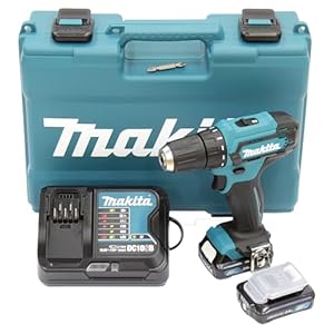 Taladro inalÃ¡mbrico Makita DF333DSAE de 12 V como mÃ¡ximo/2,0 Ah, 2 baterÃ­as+cargador en funda de transporte, negro, azul