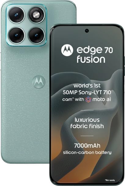 Image of Motorola Edge 70 Fusion 5G (Pantone Blue Surf, 8GB RAM, 256GB Storage) | Snapdragon 7s Gen 4 Processor | 50MP Sony LYTIA Camera | 6.78 inch 144Hz AMOLED Display | 7000mAh Battery | 68W Fast Charging