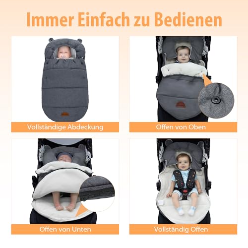 Baby Fußsack Winter für Babyschale Einschlagdecke Wasserdicht Universal Winterfußsack Babyfußsack aus Warmem Thermofleece für Kinderwagen und Buggy (Grau)