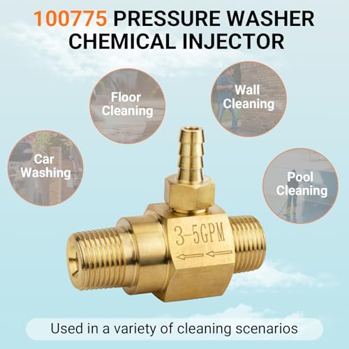Dimakung 3-5 Gpm Chemical Injector 100775 for General Pump Pressure Washer, 2.1 mm Orifice Power Washer Downstream Injector, High Draw Soap Injector - 4500 PSI, 3/8" NPT-M Quick Connect (2 PCS)