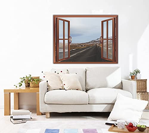 Image of CVANU Eye Pleasing Sight of Highway with Open White Sky After Snowfall Removable Faux Window Wall Sticker /Decals for Living Room etc Cv 42