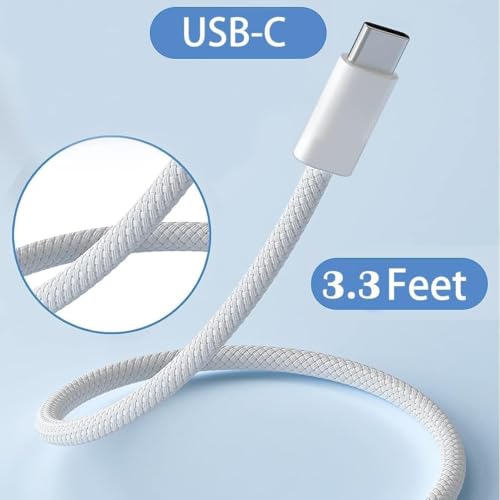 Image of i-Phone Type C to Type C Braided Fast Charging Cable 3.3FT Compatible with iPhone 17 /17 Air /17 Pro /17 Pro Max, 16 /16 Plus /16 Pro /16 Pro Max, iPhone 15 / Laptop & Other USB-C Devices, White