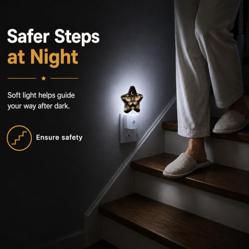 Image of Boho Moth Flower Star Night Light Plug in, Soft Glow Night Light for Kids Bedroom Nursery, Gentle Warm Light for Sleep, Compact Lamp for Hallway Bathroom