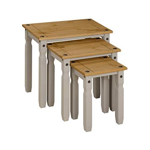 Corona Grey Mexican Nest of Tables, Mexican Solid Pine Cover