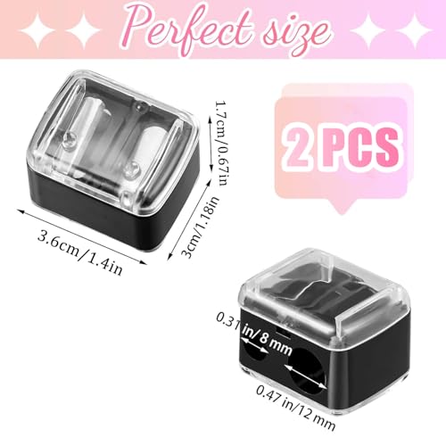 2 PCS Eyeliner Sharpener, 2 Holes Makeup Sharpener with Transparent Lid, Compact Eyebrow Pencil Sharpener for Various Sizes of Eyebrow Pencil, Eyeliner, Lip Liner etc(Black) - Image 3