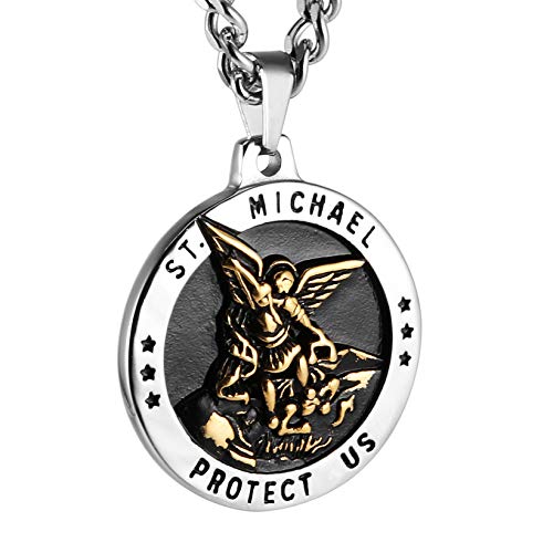 Médaille Saint-Michel pour homme : finition rétro et acier inoxydable durable