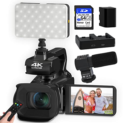 Wikico Video Camera 4K Camcorder 64Mp 60Fps Auto Focus Vlogging Camera For Youtube With Wifi, Microphone 4.0" Touch Screen 18X Digital Zoom Fill Light Remote Control 64Gb Sd Card And Batteries #TOP11