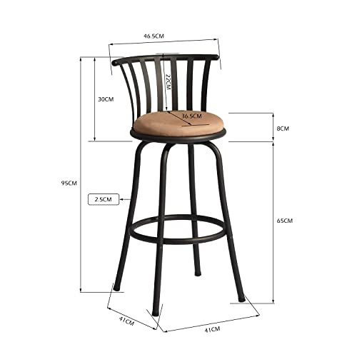 Furniturer 29 Inch Bar Stools Set Of 2 Country Style Industrial Counter Stools, Swivel Barstools With Fabric Seat Metal Back And Footrest For Indoor Bar Dining Kitchen, Brown #TOP2