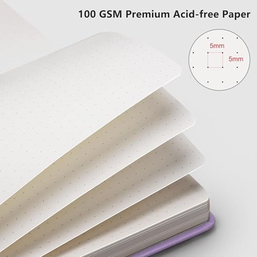 Image of RETTACY Dotted Journal Notebook, 192 Pages, A5 Medium Size (5.7'' x 8.3'') | Leather Hardcover, 100 GSM Thick Paper, for Journaling, Planning, Tracking (Purple)