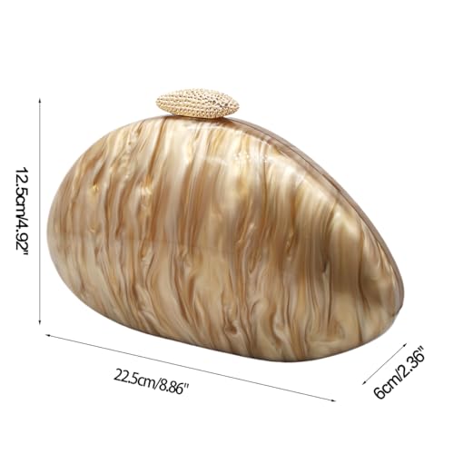 Image of Women Acrylic Evening Clutch Chic Shell Purse Egg Handbag Marble Shoulder Crossbody Bag for Prom Cocktail Party