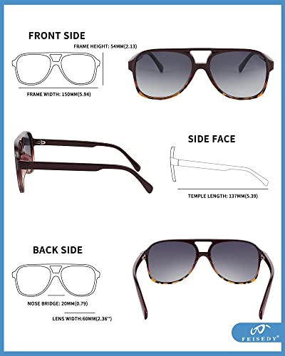 Image of FEISEDY Vintage Retro 70s Plastic Aviator Sunglasses Women Men Classic Large Squared Frame B2751