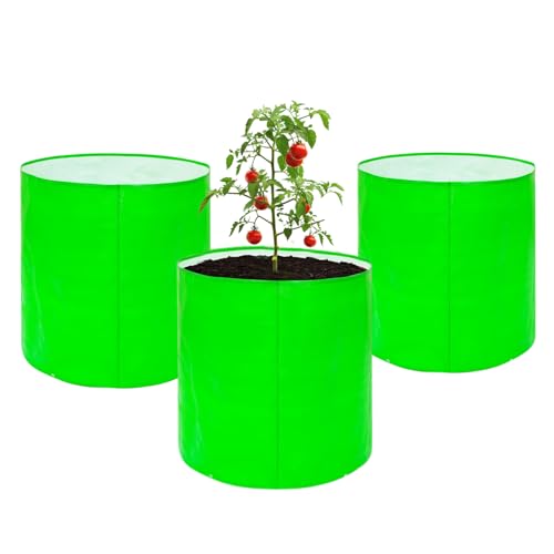 Image of Go Hooked Grow Bags for Gardening Vegetables Herbs & Flowers (Set of 3) Planter Bags for Home Balcony Terrace & Outdoor Farming (12 Inch, 250gsm) Heavy Duty Reusable Gallon Grow Bags (Round)