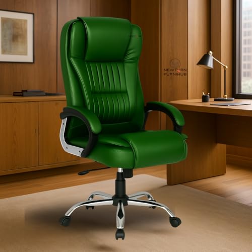 Image of NEWTURN� Dragon High Back Premium Leatherette Soft Double Cushioned Work from Home /Office /Desk /Computer revolving Chair with Heavy Duty Metal Wheel Base & 3 Yrs Parts replc. wty (Premiun Green)