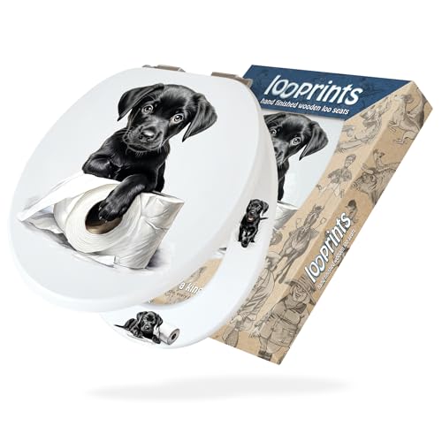 Looprints Welpen-Roll-Toilettensitz, schwarzer Labrador-Welpe, Bauernhaus-Dekoration, Geschenkidee