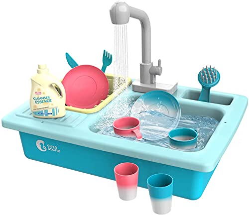 cute stone Kitchen Sink Toys Heat Sensitive Electric Dishwasher Playing Toy with Warm Running Water Automatic Water Cycle System Play House Pretend Role Play Toys for Girls Boys