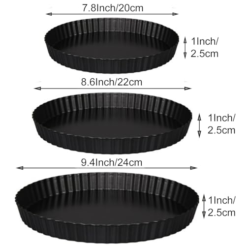 EGEN Quiche Tart Pan Tin, 24 & 22 & 20 cm, base staccabile in acciaio al carbonio, set da 3 (24 & 22 & 20 cm) - immagine 4