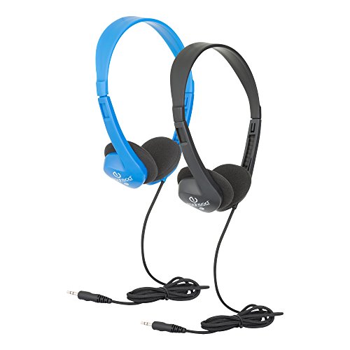 Image of Egghead Heavy-Duty Kids' Stereo Headphones with Ear Cushions and 4'3 inch Cord, Adjustable Tangle-Free Over-Ear Stereo School Headphones, Pack of 20, Blue
