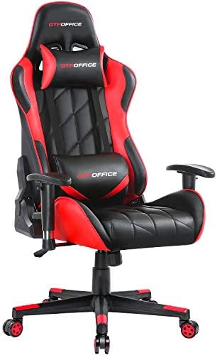 GTPOFFICE Gaming Chair Racing Office Chair High Back PU Leather Ergonomic Computer Chair Adjustable Swivel Computer Task Chair Tilt E-Sports Chair with Soft Headrest and Lumbar Cushion (Red)