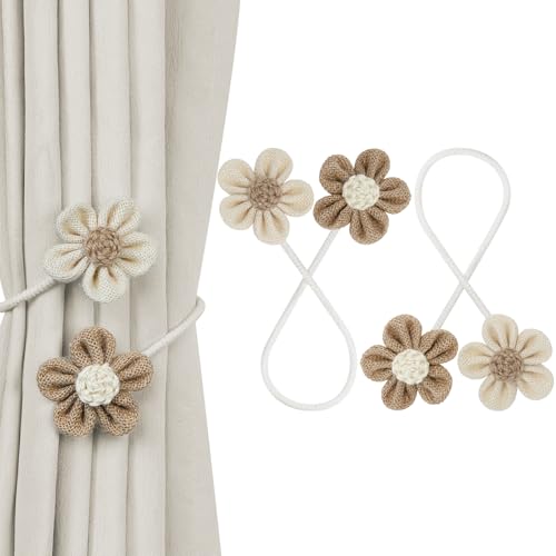 KLOGTSIND Flower Curtain Tiebacks 2 Pack Boho Curtain Ties Elegant DIY Curtain Holdbacks Decorative Window Drape Twist Tie Backs for Bedroom Decor Nursery Decor Farmhouse Decor