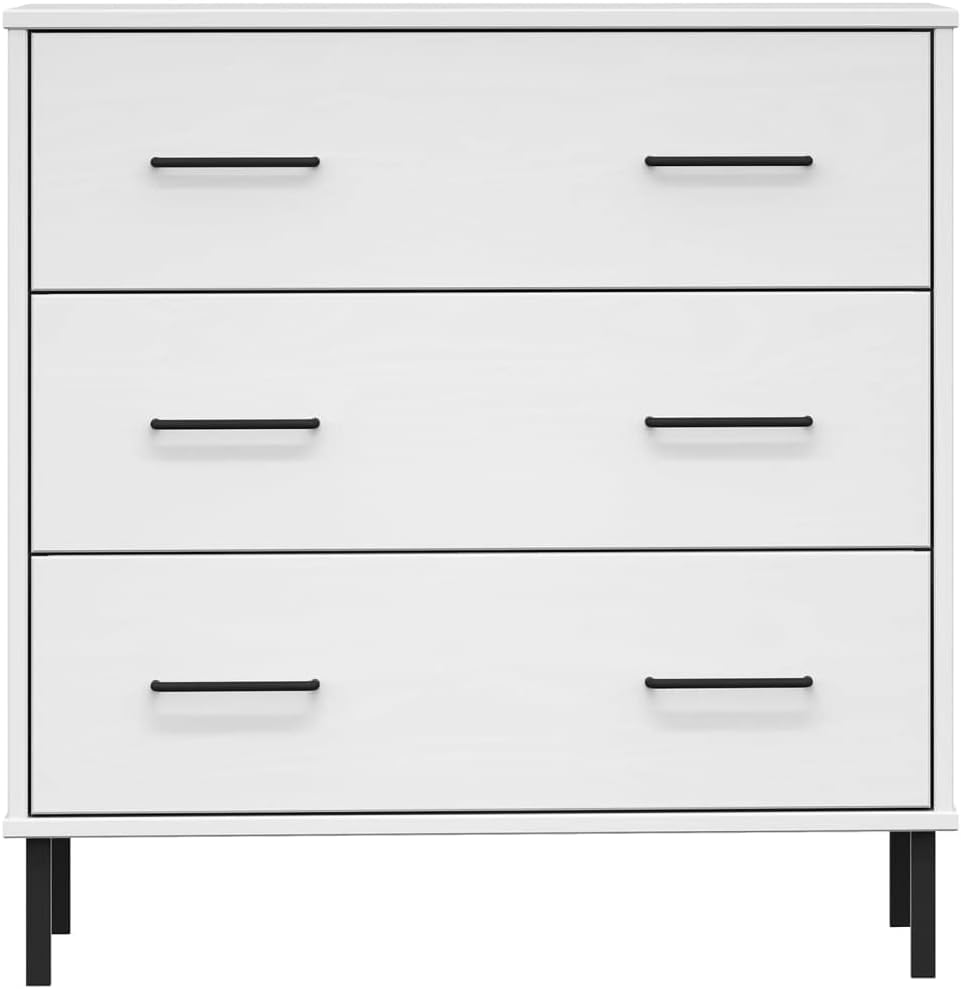 vidaXL Sideboard White Solid Pine Wood, Metal Medium Sideboard