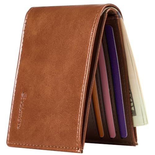 Image of Chelmon Slim Wallet for Men ID Window with RFID Blocking Minimalist Front Pocket Bifold Bussiness Card Holder Gift for Men, Alaska Brown