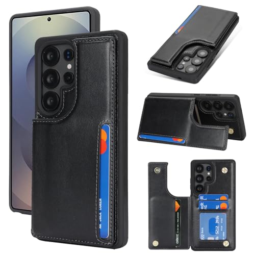 Étui Galaxy S25 Ultra avec porte-cartes iCoverCase noir en simili cuir RFID