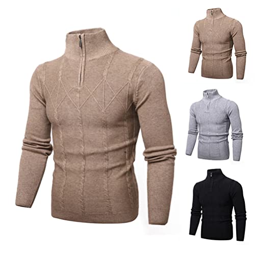 JMSUN Suéteres masculino Suéter masculino manga longa gola alta térmica suéter gola alta com zíper