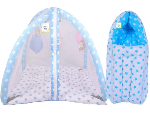 Image of Toddylon Baby Bed New Born Baby Bedding Set Combo of Baby Mattress with Mosquito Net | Bags | Cotton Beds | Carry Bag | Unisex Infants (0-6 Months) (2PCS Set)
