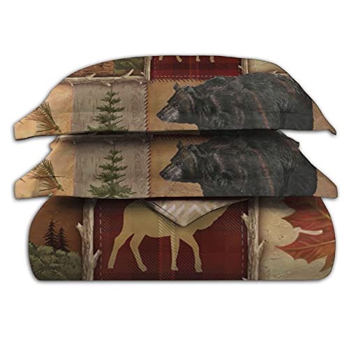 Bibozhao Retro Rusticd Microfiber Duvet Cover Sets Home Decoration,Country Style Farmhouse Lodge Bear Moose Deer Custom Print Bedding Set With 2 Pillow Case King Size 104 X 90 Inch #TOP3