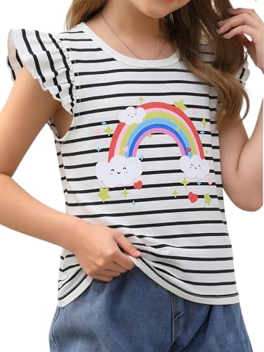 Image of Girls' Summer Shirts Cute Tops Ruffle Sleeve Crew Neck Casual Tees
