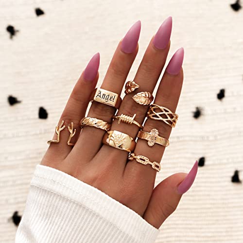 Image of Shining Diva Fashion Stylish Metal Boho Midi Finger Rings for Women and Girls - Set of 9 (D13057r), Golden
