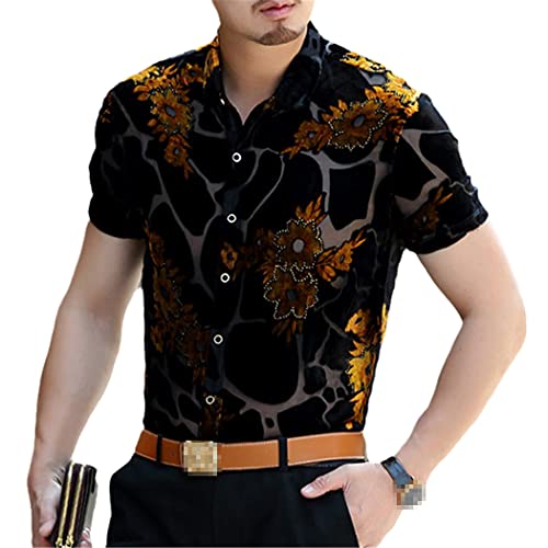 Chemise de luxe en dentelle pour homme jaune l'art de la séduction en soirée 3XL