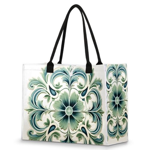 Abstract Botanical Art Tote Bag for Women Large Beach Bag Reusable Tote Bags for Work Travel Beach Shopping