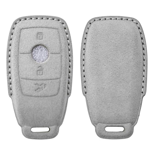 Image of KMH Alcantara Car Key Cover Compatible with Mєrcєdєs W205, E320L, C200, C180, C260, C300 Series Model 3 Buttons Shell Case Holder Full Key Protector Smart Keycover, Grey - Pack of 1
