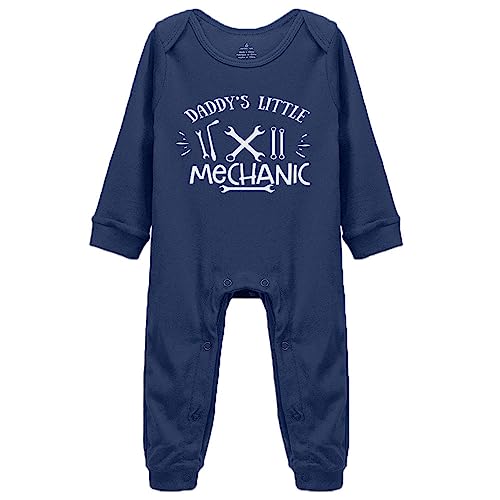 Image of Daddy's Little Mechanic Infant Cotton Long Sleeve Bodysuit Funny Jumpsuit Clothes for Baby