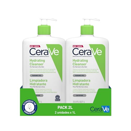 CeraVe Gel Limpiador Hidratante, Para Piel Normal a Seca, Limpia e Hidrata, Equilibrio de la Piel, Enriquecido Con Ceramidas Esenciales y Ácido Hialurónico, Apto para Rostro y Cuerpo, 2x 1 litro