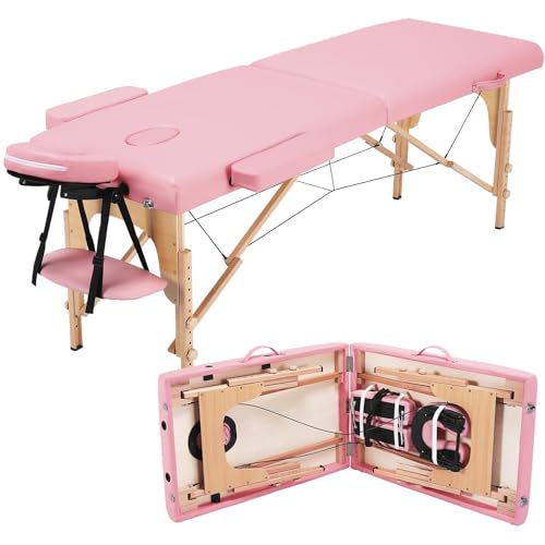 Yaheetech 84x24in Portable Massage Table Folding Adjustable Lash Bed Pink