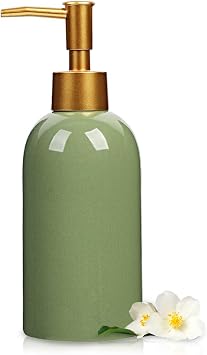 Classic Cylindrical Soap Dispenser, Multi-Color Ceramic Bottle(Green)
