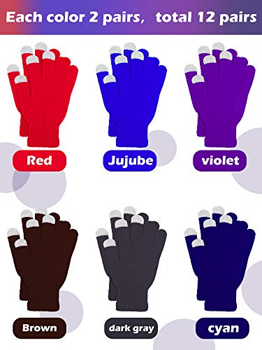 Image of Pangda 12 Pairs Winter Touch Screen Gloves for Men Women Stretch Knitted Texting Gloves Warm Windproof Solid Color Mittens