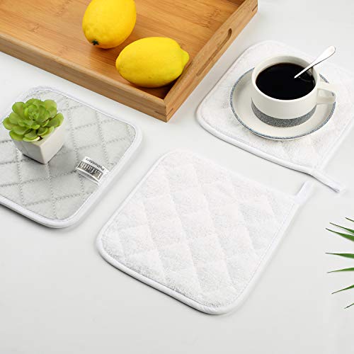100% Cotton Kitchen Everyday Basic Terry Pot Holder Heat Resistant Coaster Potholder For Cooking And Baking Set Of 5 White #TOP7